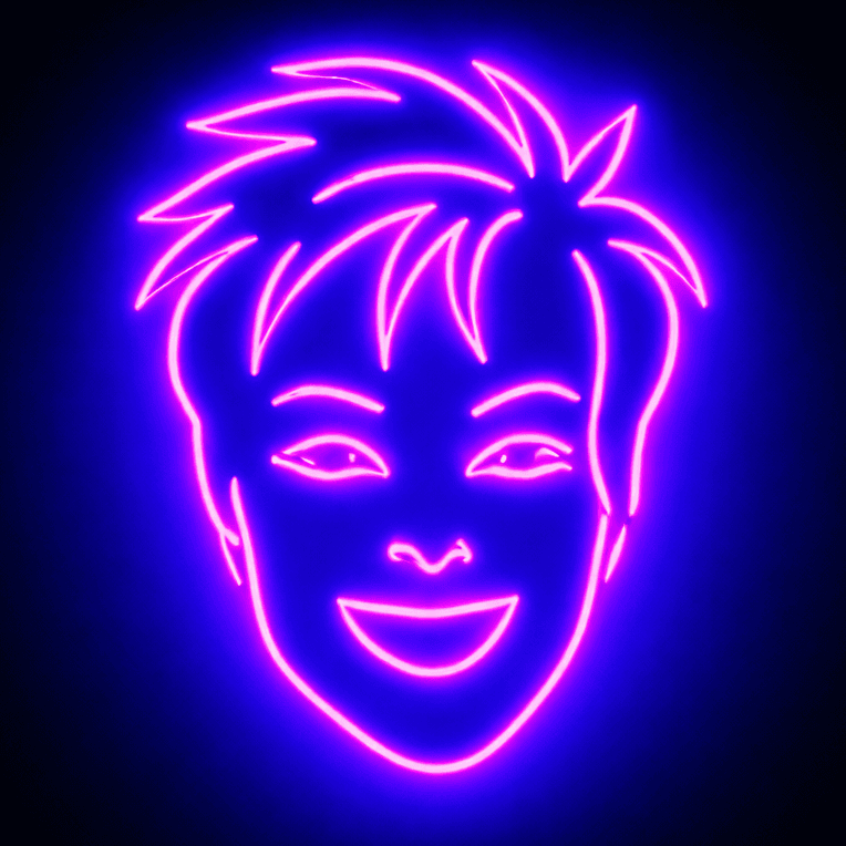 Kellie Kreiser, drawn as a glowing neon line portrait